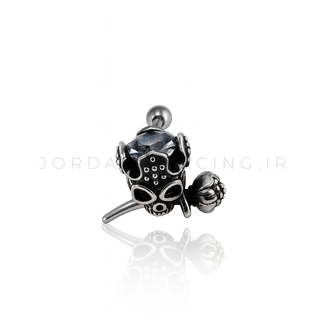 پیرسینگ استیل پشت گوی طرح اسکلت سیاه قلم